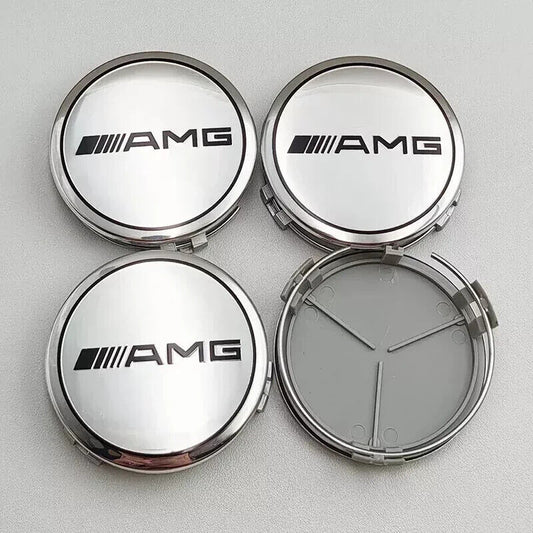 Radnabenkappen Radnaben für Mercedes-Benz 4x75mm AMG Nabenabdeckung Glanz Silber