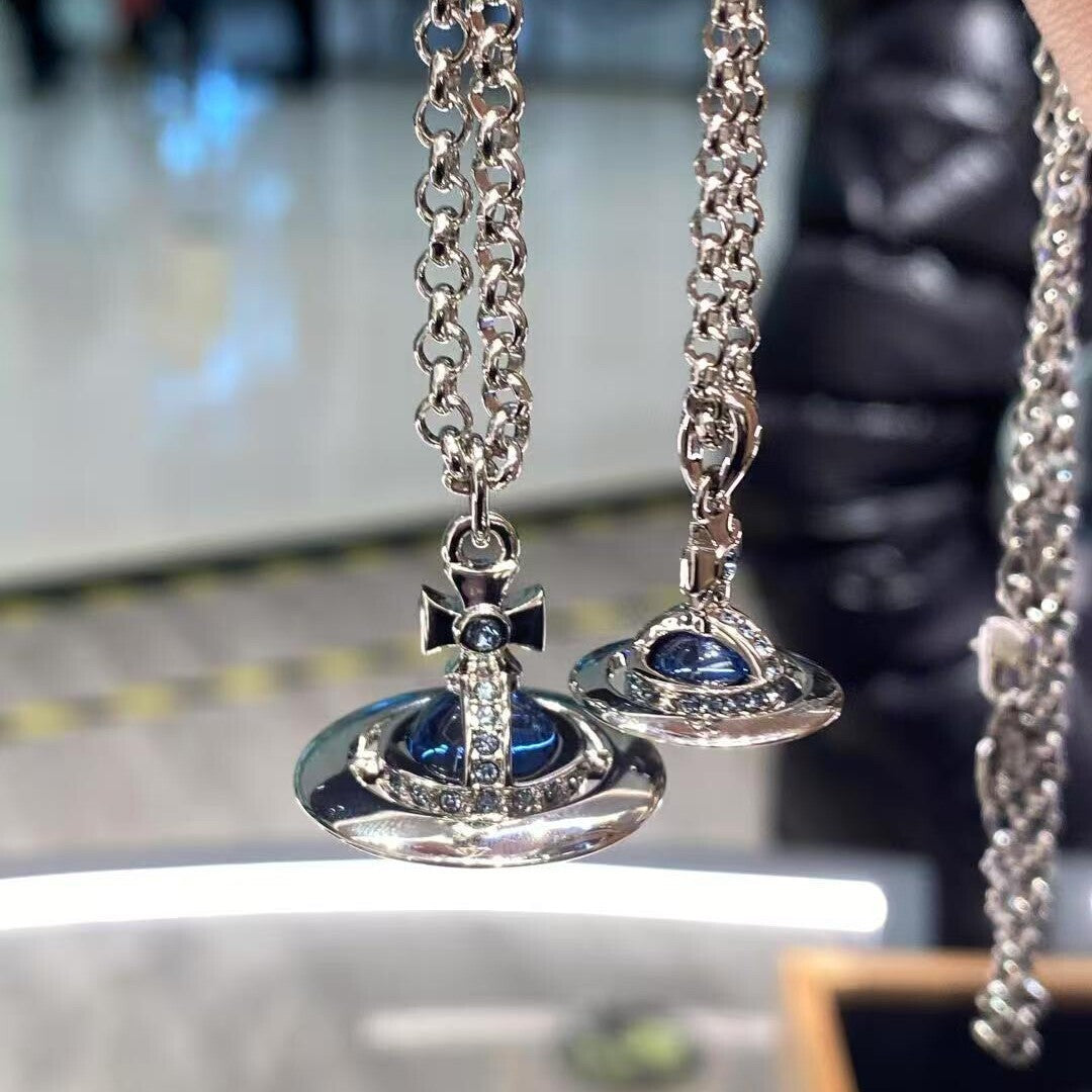 Vivienne Westwood Halskette Silber Gold Diamanten Planet Saturn Globus Vivien