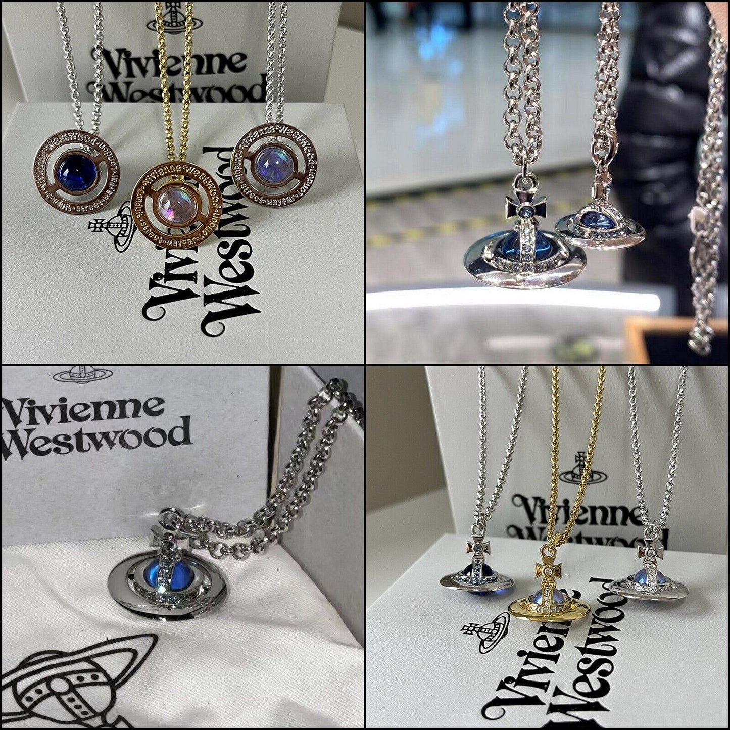 Vivienne Westwood Halskette Silber Gold Diamanten Planet Saturn Globus Vivien