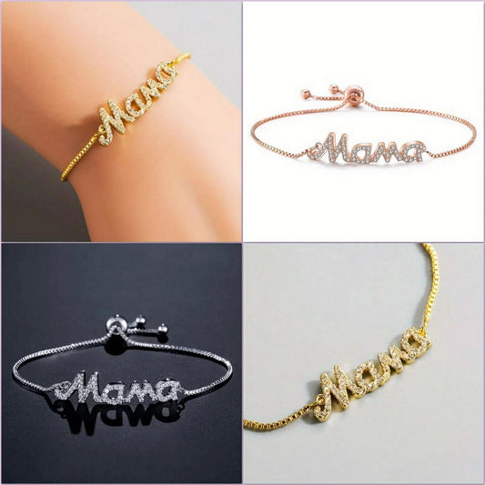 Armband Mama Strass 18 Karat Gold verstellbar Muttertag Geschenk 18K Vergoldet