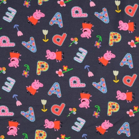 Baumwolljersey Stoff Peppa Wutz grau - Preis gilt für 0,50m Disney Lizenzstoffe