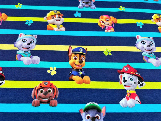 Baumwoll Jersey Stoff Paw Patrol - Preis für 0,50m blau gestreift Lizenzstoffe