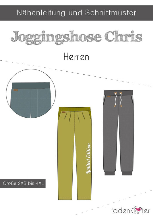 FADENKÄFER Papier Schnittmuster Jogginghose Chris Herren Größe 2XS bis 4XL Neu
