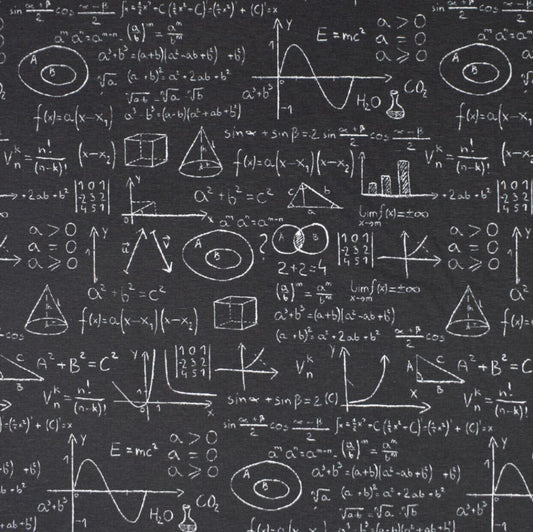 Dekostoff Mathematik schwarz Leinenoptik (Meterware ab 0,5m) Schule Dekoration