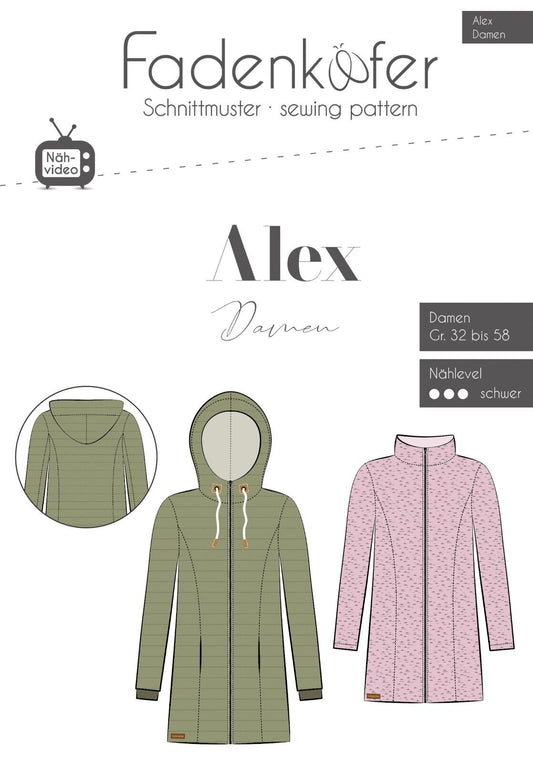 FADENKÄFER Papier Schnittmuster Alex Parka Damen Größe 32 bis 58 Neu Mantel