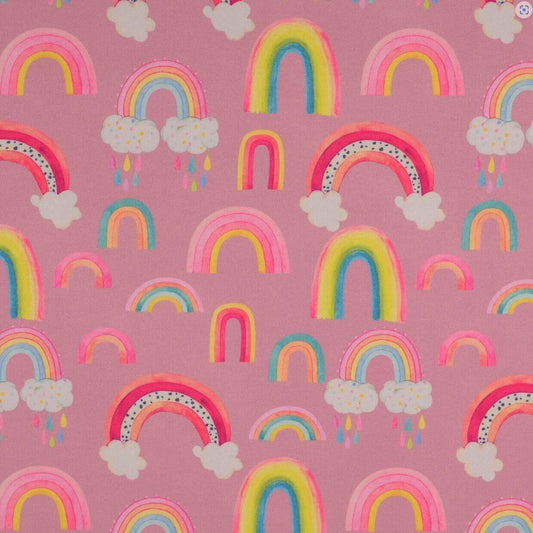 Softshell Stoff Regenbogen rosa Digitaldruck - Preis gilt für 0,50m Regenbögen