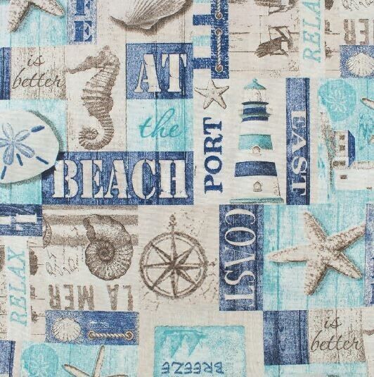 Dekostoff Beach maritim East Coast Seesterne Meterware ab 0,5m Sommerstoff Deko