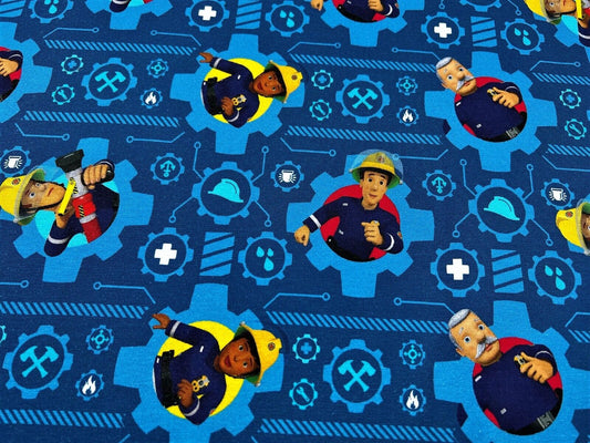 Baumwoll Jersey Stoff Feuerwehrmann Sam blau Preis gilt für 0,50m Lizenzstoffe