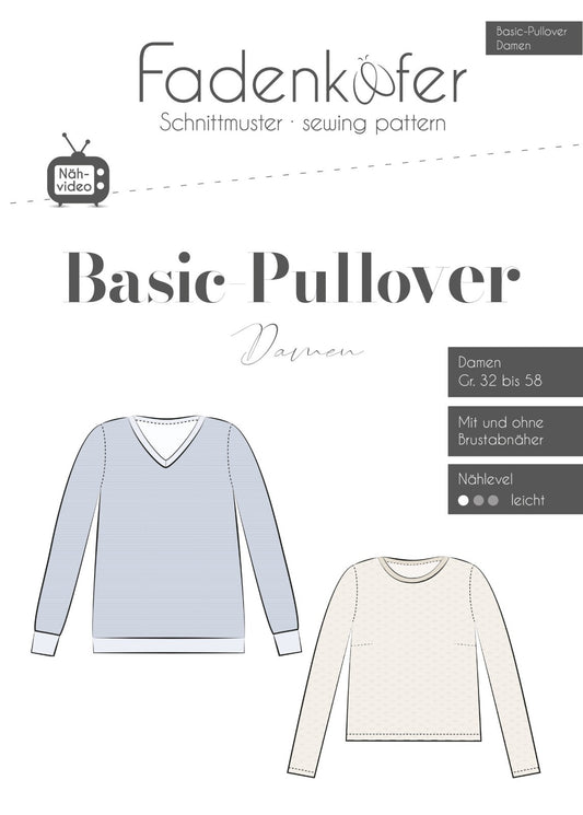 FADENKÄFER Papier Schnittmuster Basic Pullover Damen Größe 32 bis 58 Neu