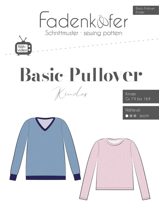 FADENKÄFER Papier Schnittmuster Basic Pullover Kinder Größe 74 bis 164 Neu
