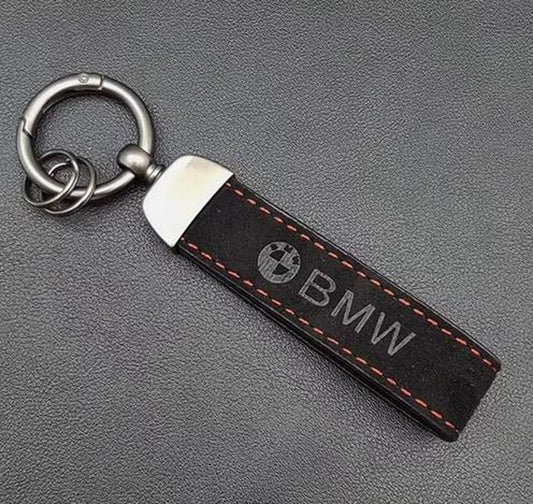 BMW Schlüsselanhänger Wildleder Keyring Alcantara rote Naht Karabinerhaken Auto