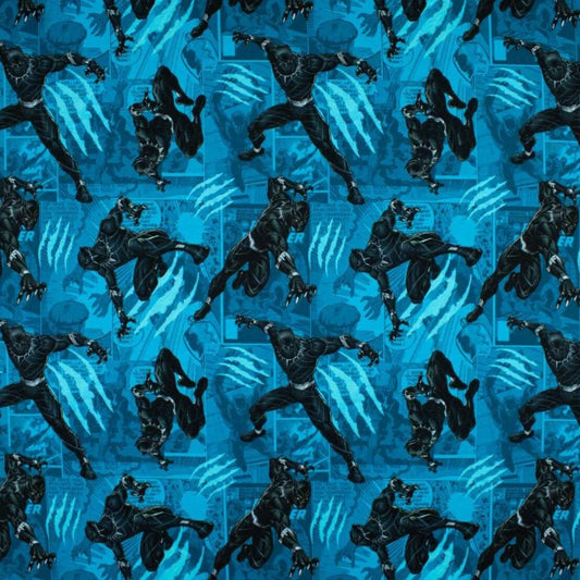 Stoff Baumwolle Jersey Marvel Black Panther Okoye Shuri schwarz blau Lizenzstoff
