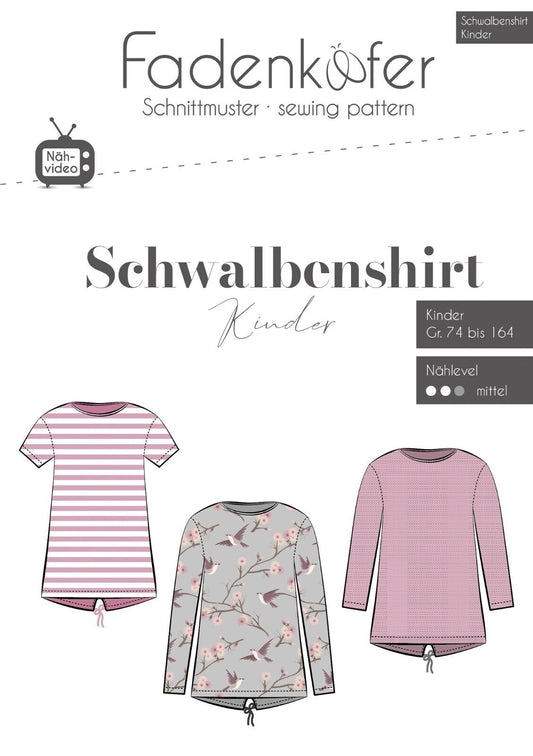 FADENKÄFER Papier Schnittmuster Schwalbenshirt Kinder Größe 74 bis 164 Neu