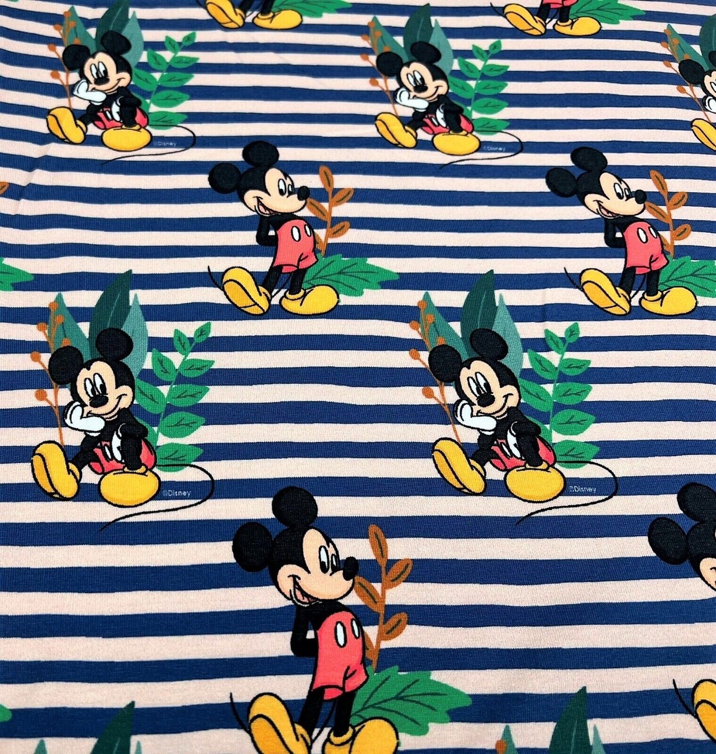 Baumwolle Jersey Stoff Mickey Maus blau gestreift Preis für 0,50m Lizenzstoffe