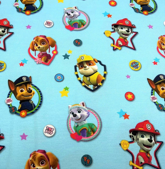 Baumwoll Jersey Stoff Paw Patrol Hundemarken - Preis gilt für 0,50m Lizenzstoffe