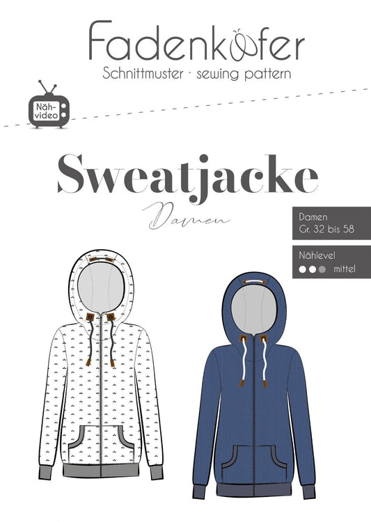FADENKÄFER Papier Schnittmuster Sweatjacke Damen Größe 32 bis 58 Neu