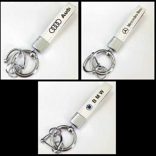 Mercedes Audi BMW Schlüsselanhänger weiß Leder Karabinerhaken Auto Anhänger Key