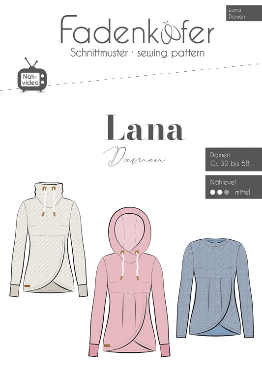 FADENKÄFER Papier Schnittmuster Lana Damen Größe 32 bis 58 Neu Hoodie Lana