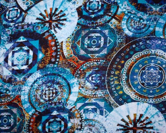 Baumwolljersey Mandala Ethno Style Muster (9,90 €/m) 150 cm breit Digitaldruck
