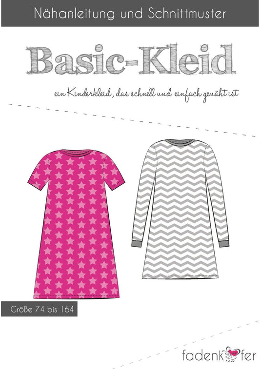 FADENKÄFER Papier Schnittmuster Basic-Kleid Kinder Größe 74 bis 164 Neu Basic