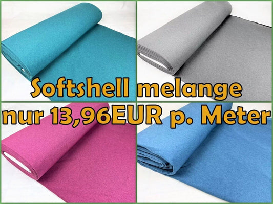 Softshell Meterware uni & meliert - Fleecestoff wasserabweisend Outdoor -Ab 50cm