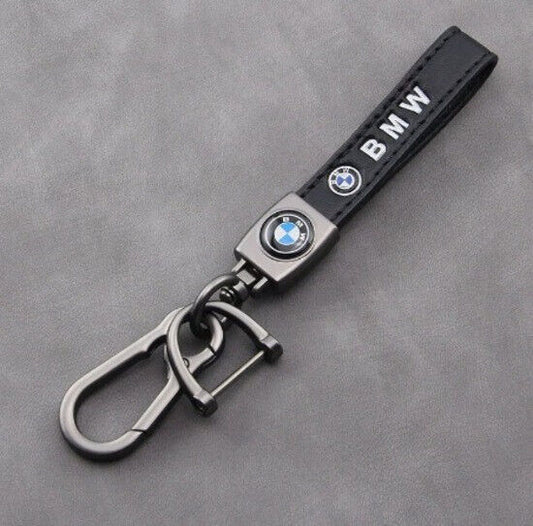 BMW Leder Schlüsselanhänger mit Karabinerhaken aus Metall Anhänger matt BMW Logo