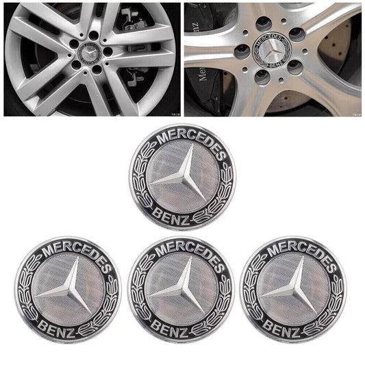 4x 75mm für Mercedes Benz Nabenkappen Felgendeckel schwarz Stern Radnabendeckel
