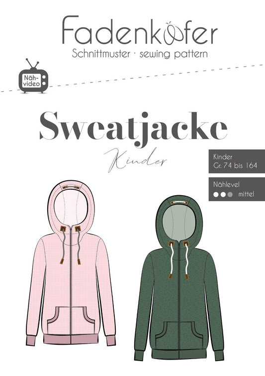 FADENKÄFER Papier Schnittmuster Sweatjacke Kinder Größe 74 bis 164 Neu