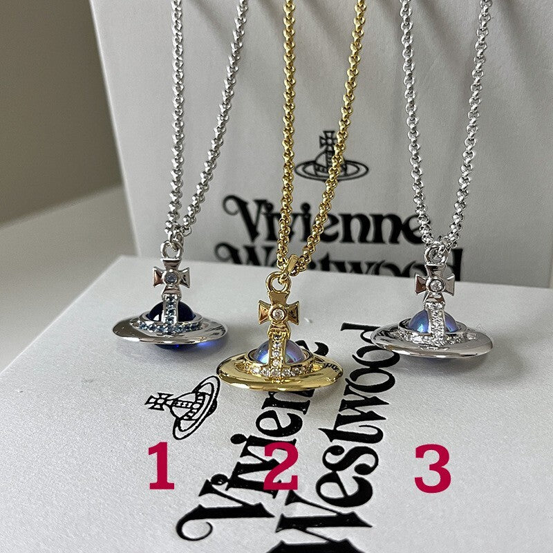 Vivienne Westwood Halskette Silber Gold Diamanten Planet Saturn Globus Vivien