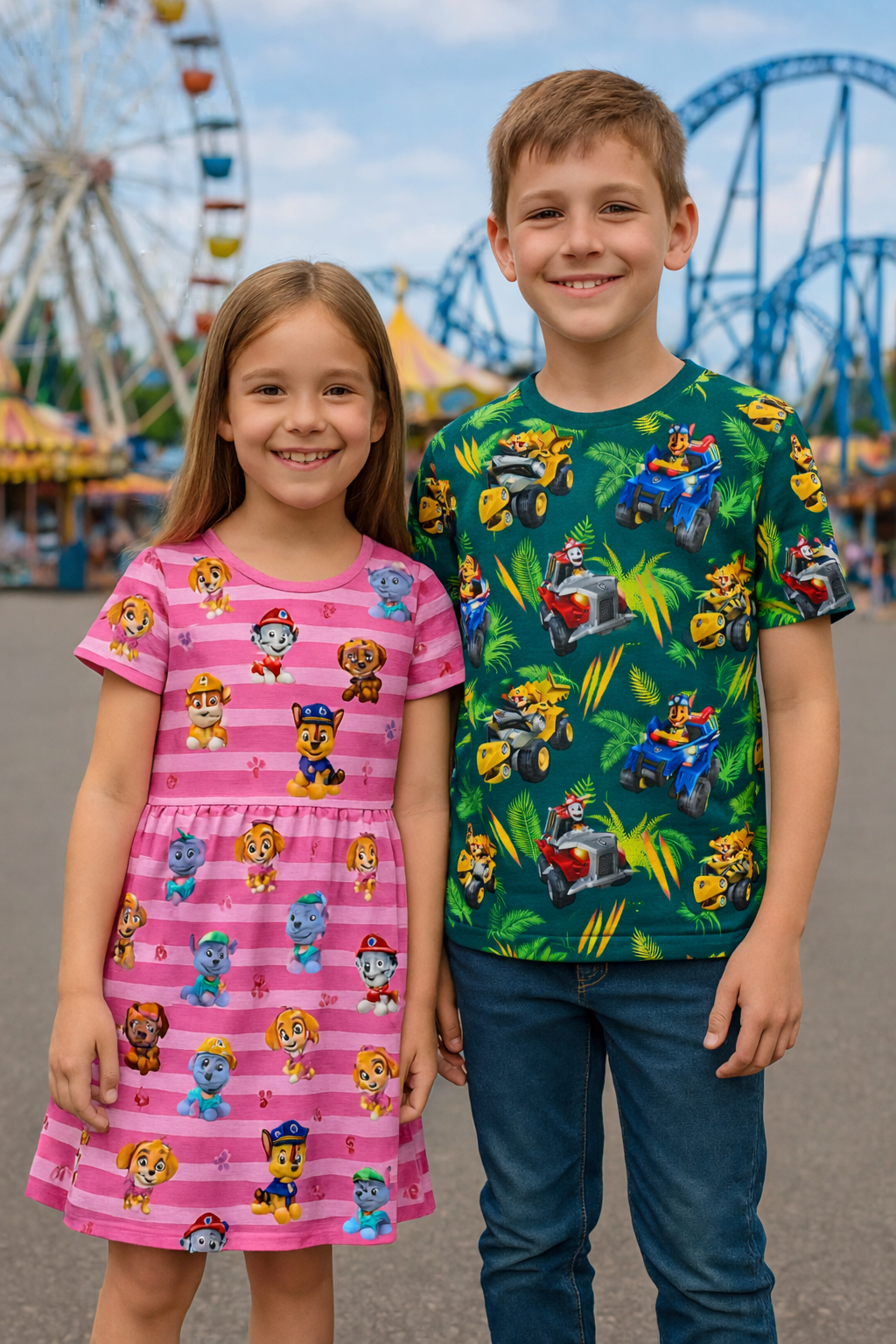 Baumwoll Jersey Stoff Paw Patrol Autos grün - Preis gilt für 0,50m Lizenzstoffe