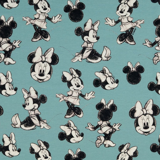 Baumwolle Jersey Stoff Minnie Maus hellpetrol - Preis für 0,50m Lizenzstoffe Disney
