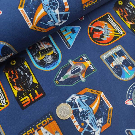 Jersey Stoff Star Wars, Darth Vader, Storm Trooper, marine blau (Meterware ab 0,50m)